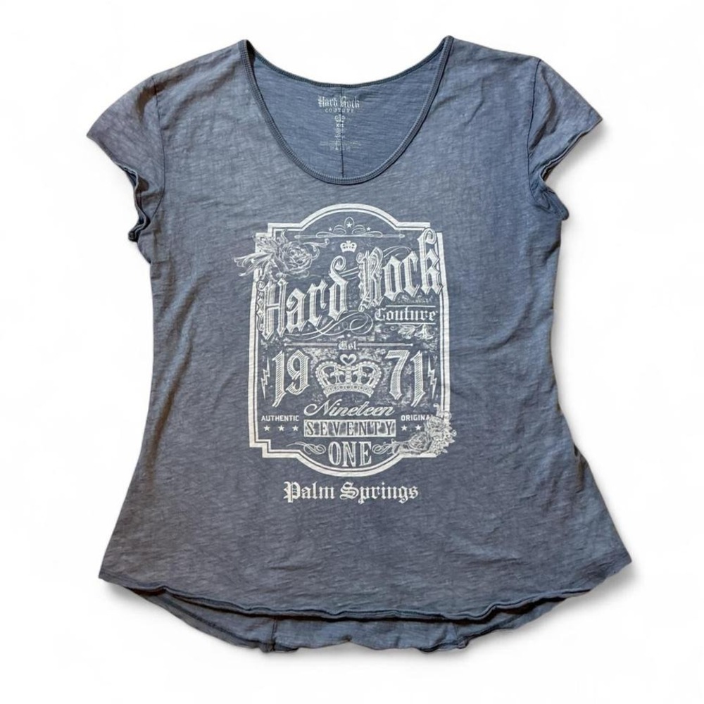 Hard Rock Couture‎ Palm Springs T Shirt Women's Graphic Tee Gray EST 1971 Grunge